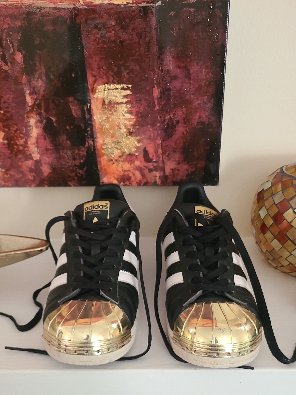 Adidas Superstar Black & White Sneakers with Metallic Gold Toe